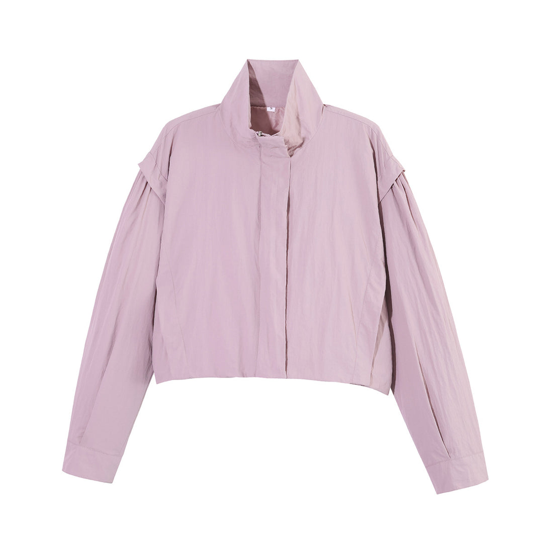 Damen Cropped-Übergangsjacke mit Stehkragen und gerafften Schulterdetails Drune