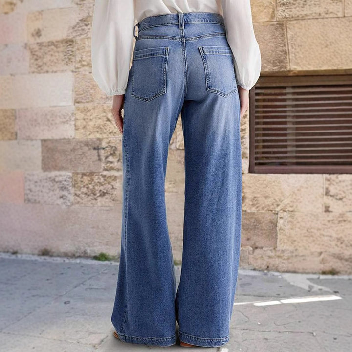 Damen Weit geschnittene Jeanshose mit hohem Bund Drune