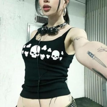 Damen Tanktop mit frechem Totenkopf-Design und schmalen Trägern Drune