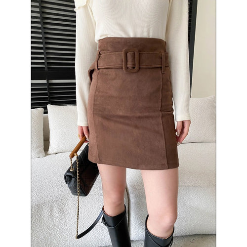 Damen eleganter Minirock aus weichem Wildleder mit breitem Bund und Gürtel Drune