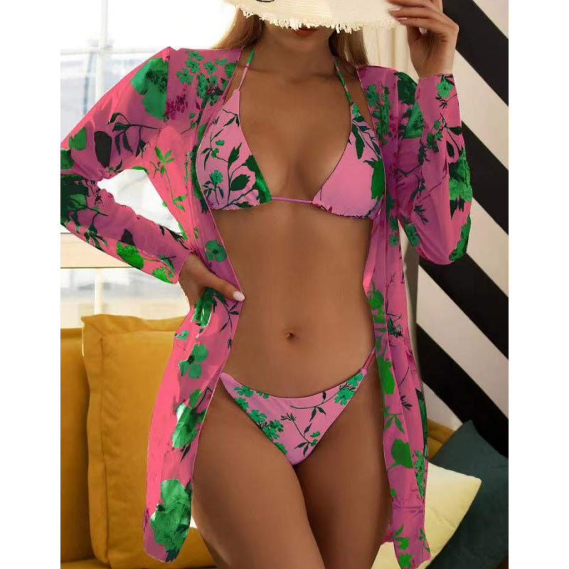 Damen Badeanzug mit transparenter Strandumhüllung und botanischem Druck Drune