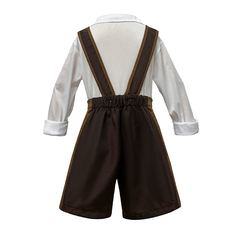 Herren nan traditionelles Kinderlederhosen-Set mit verstellbaren Hosenträgern und Trachtenhut Drune