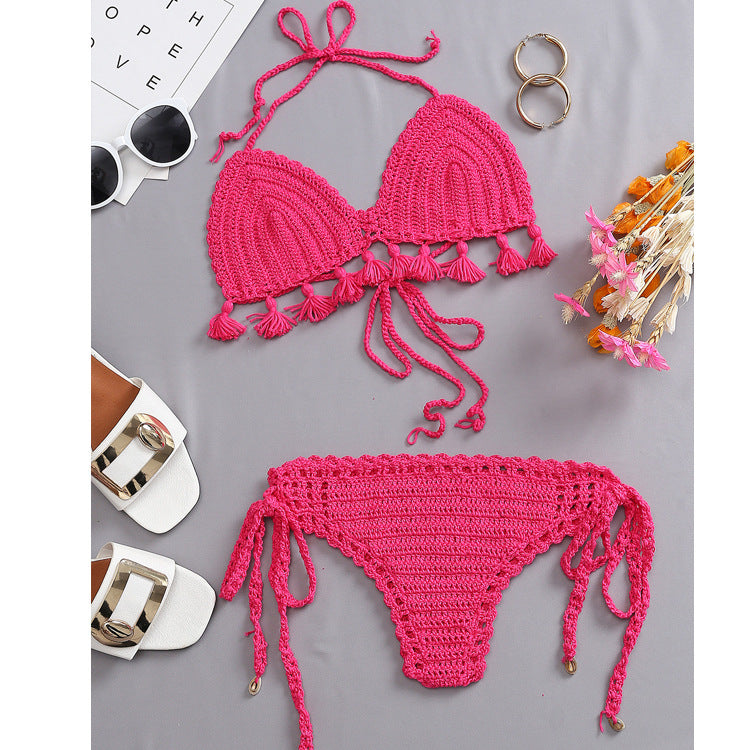 Damen Häkel-Bikini-Set mit fransigen Akzenten und verstellbaren Trägern Drune