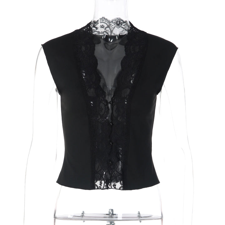 Damen Elegantes Spitzenoberteil mit tiefem V-Ausschnitt Drune