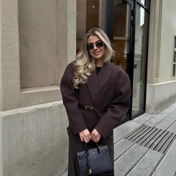 Damen eleganter doppelreihiger Mantel mit tiefem Revers Drune