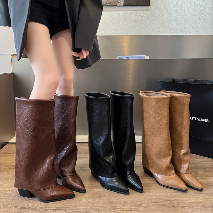 Damen modische Stiefeletten mit flexiblem Schaft und elegantem Blockabsatz Drune