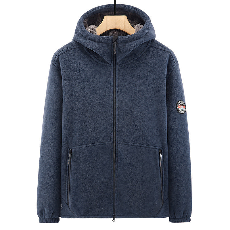 Herren Fleece-Kapuzenjacke mit Teddyfutter, Zwei-Wege-Reißverschluss und verdeckten Reißverschlusstaschen Drune