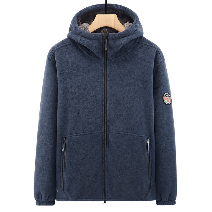 Herren Fleece-Kapuzenjacke mit Teddyfutter, Zwei-Wege-Reißverschluss und verdeckten Reißverschlusstaschen Drune