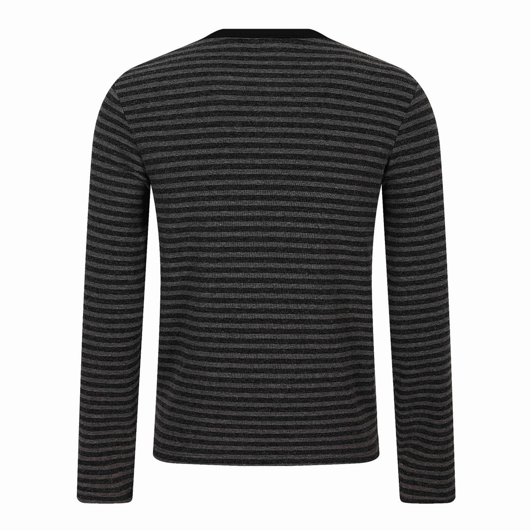 Herren Gestreiftes Longsleeve-Henley mit Knopfleiste und Typo-Print Drune