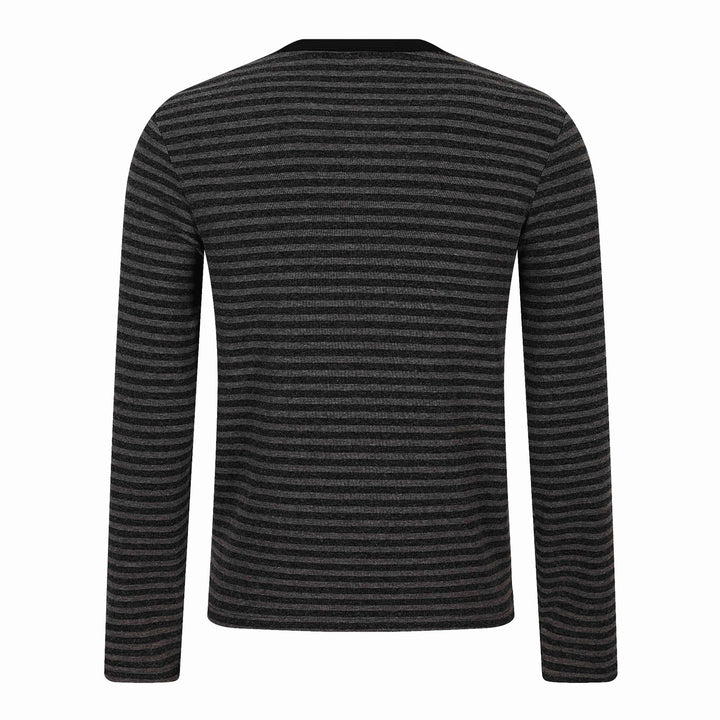 Herren Gestreiftes Longsleeve-Henley mit Knopfleiste und Typo-Print Drune