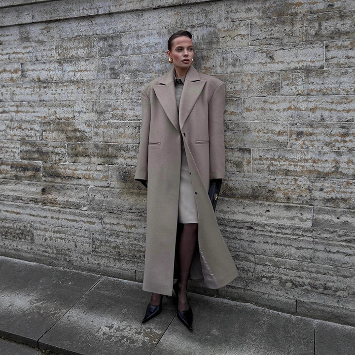 Damen Maxilanger Clean-Cut Wollmixmantel mit übergroßem Revers und gerader Silhouette Drune