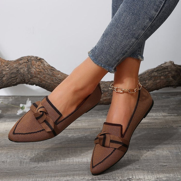 Damen Elegante Slip-On Ballerinas aus atmungsaktivem Netzmaterial mit dekorativem Knoten Drune