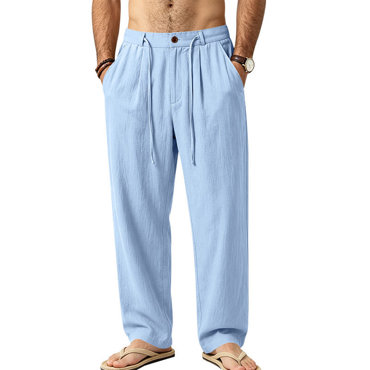 Herren Leichte Leinenhose mit Bundfalten und Kordelzug Drune