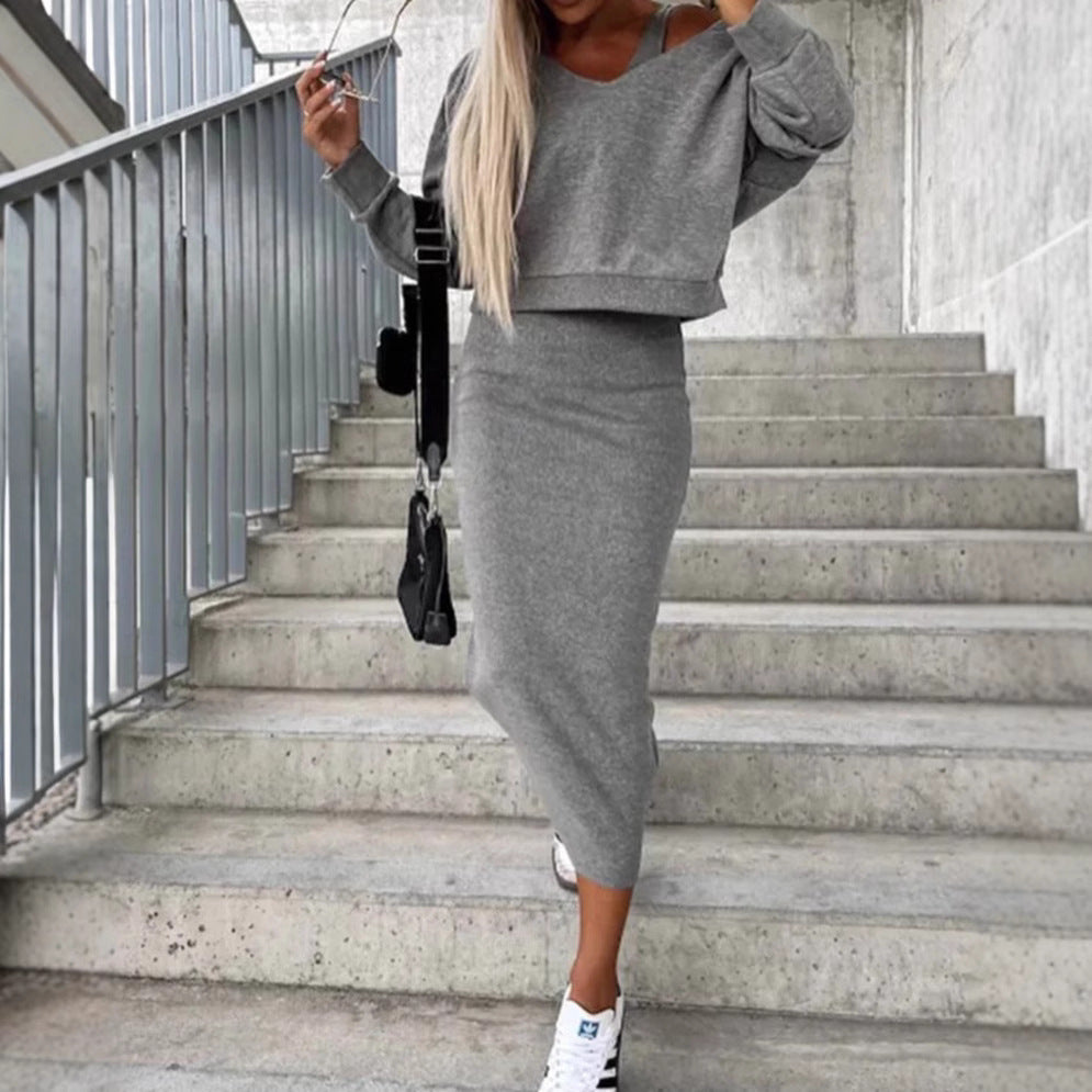 Damen nan ärmelloses Feinstrick-Maxikleid mit V-Ausschnitt, körpernaher Silhouette und stretchigem Baumwollmix Drune