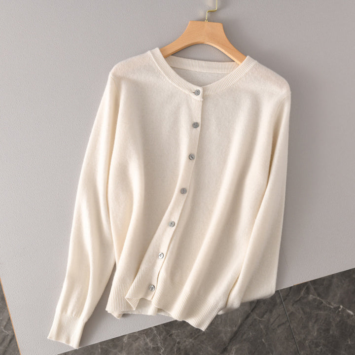 Damen Leichter Rundhals-Knopfcardigan in Kaschmiroptik mit feiner Rippkante und lässiger Silhouette Drune
