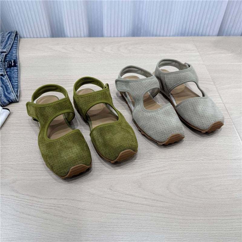 Damen Perforierte Wildleder-Sandalen mit geschlossener Zehenkappe, Klettverschluss und ergonomischer Profilsohle Drune