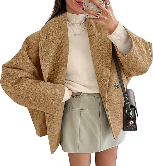 Damen nan oversized Teddyjacke mit großem Schalkragen und Ein-Knopf-Verschluss Drune