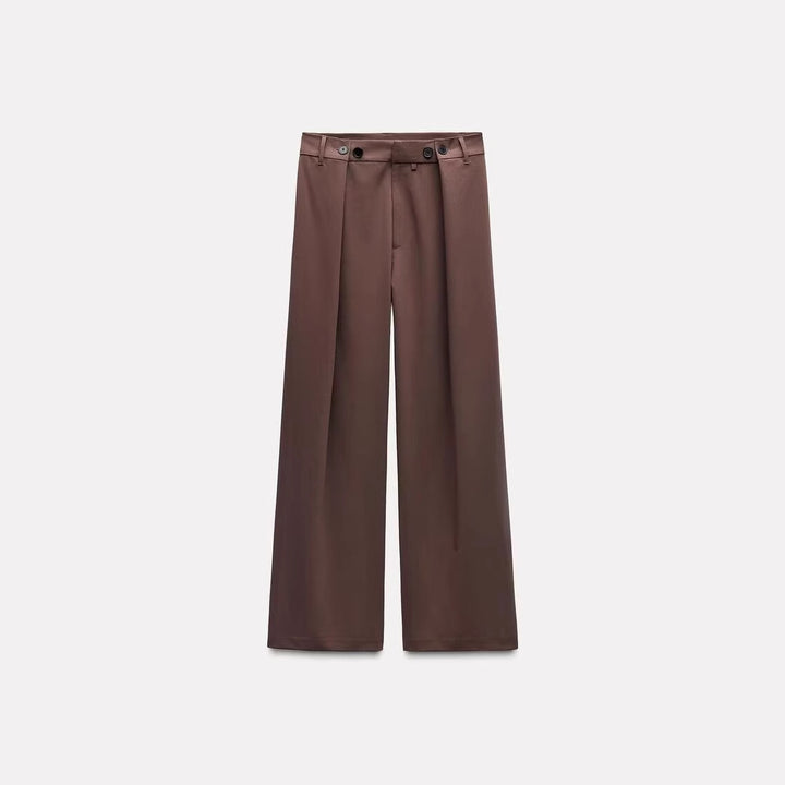 Damen Hochtaillierte Palazzohose mit frontalen Bundfalten und weitem Bein Drune