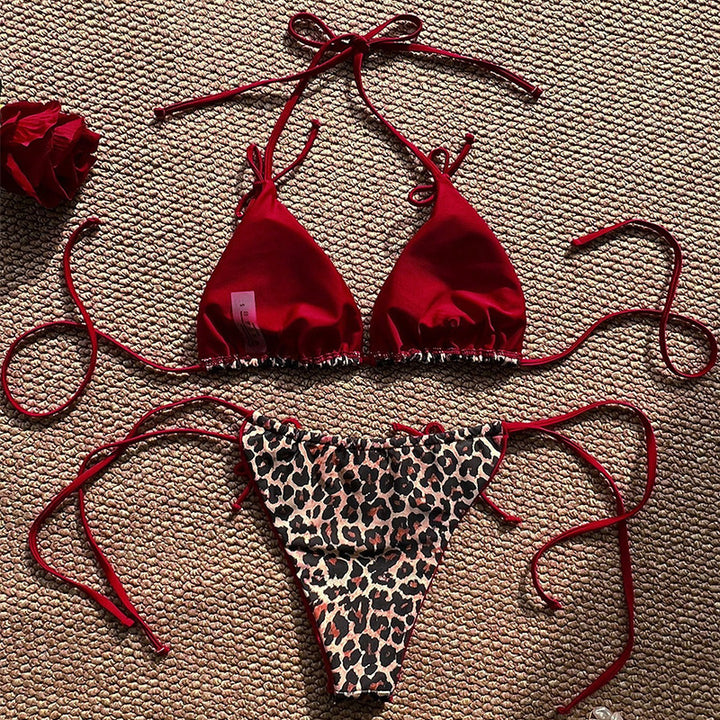 Damen Triangel-Bikini mit animalischem Druck und verstellbaren Bindebändern Drune