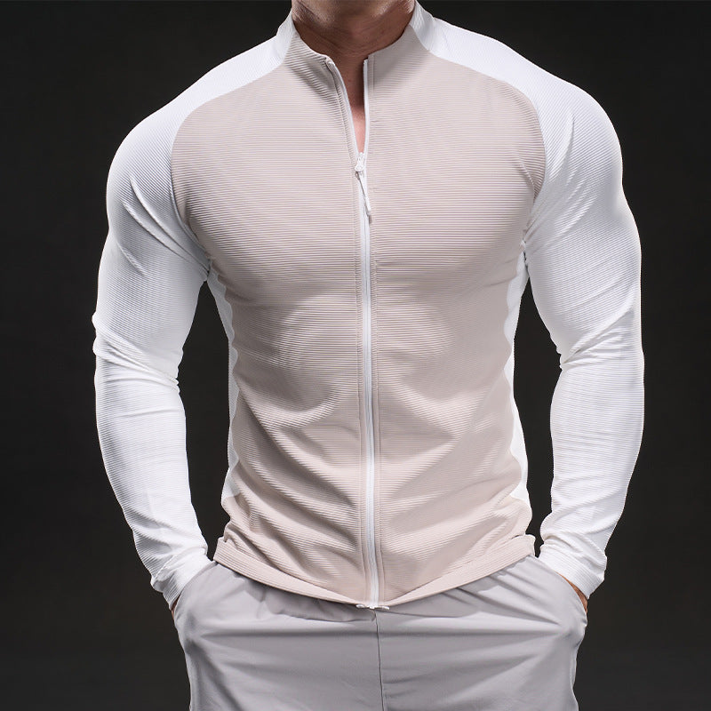 Herren Slim‑Fit Performance‑Trainingsshirt mit durchgehendem Reißverschluss und Raglanärmeln Drune