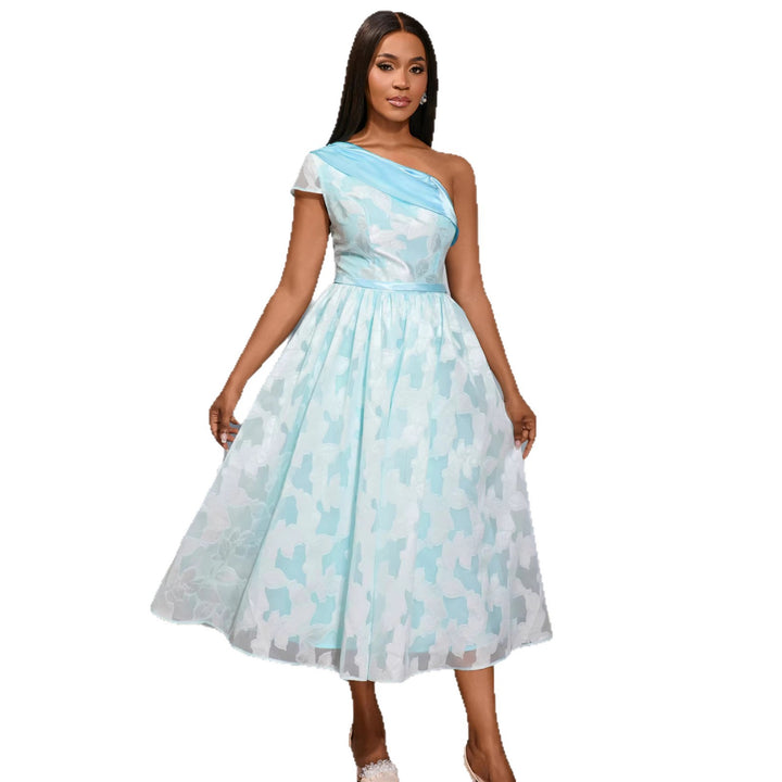 Damen Cocktailkleid mit asymmetrischem Design und floralen Akzenten Drune