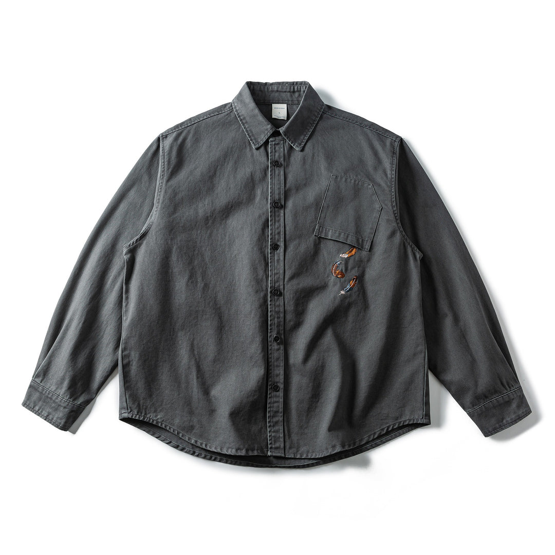 Herren Oversized Baumwoll-Overshirt mit Stickerei und Brusttasche Drune