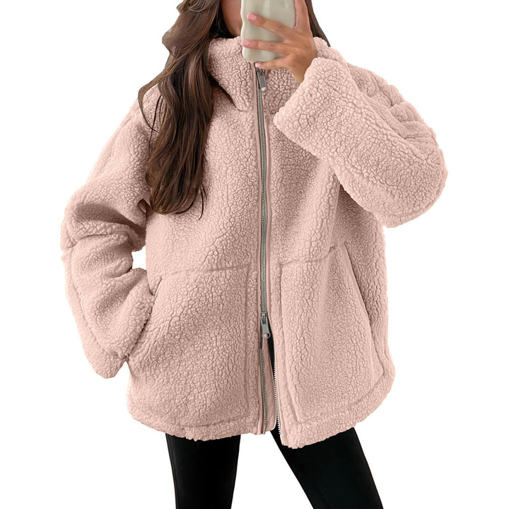 Damen nan oversized Teddyfleece Jacke mit Stehkragen und durchgehendem Reißverschluss Drune