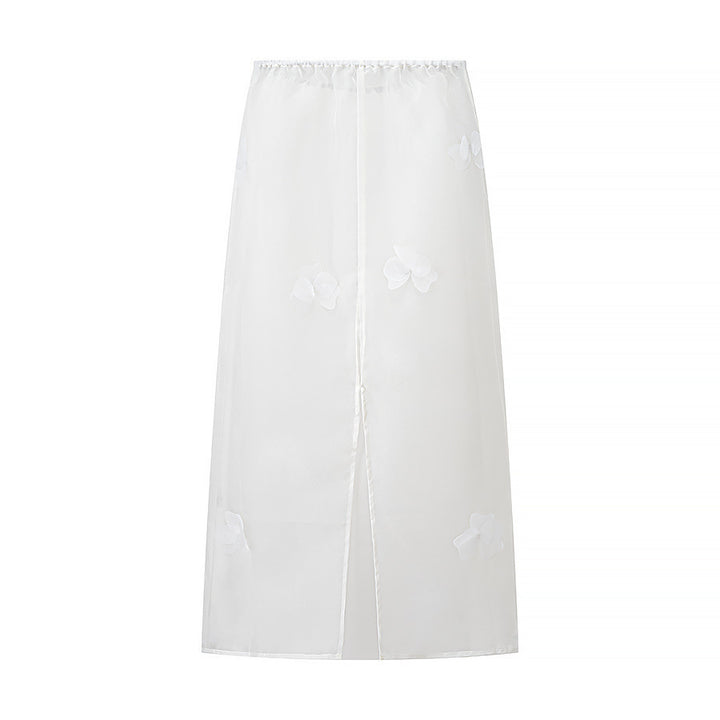 Damen Transparenter Organza-Unterrock mit elastischem Bund und 3D‑Blütenapplikation Drune