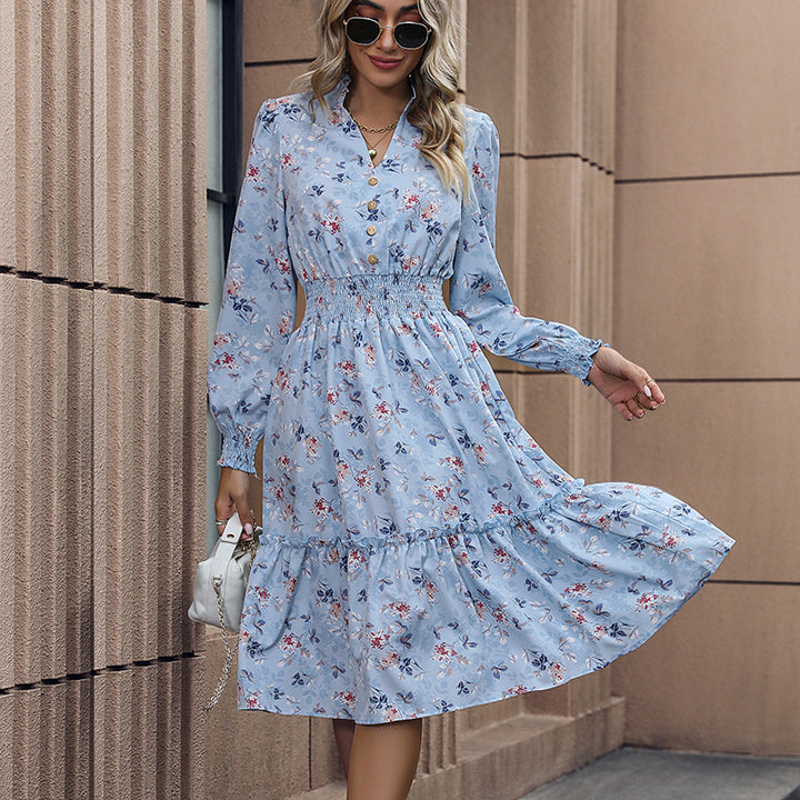 Damen Floral Midi-Kleid mit Taillierung und Puffärmeln Drune