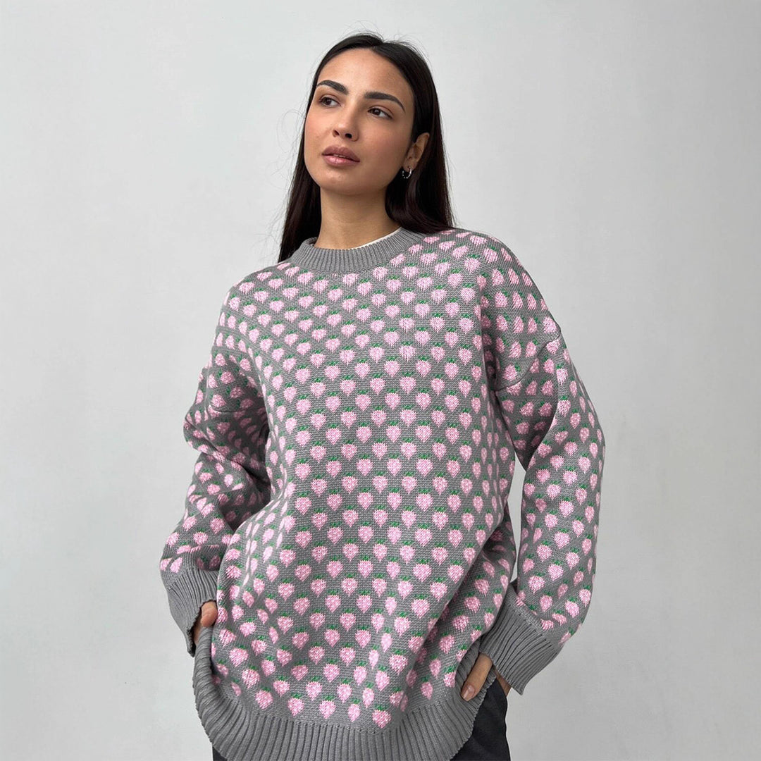 Damen Oversized Pullover mit floraler Strickstruktur Drune