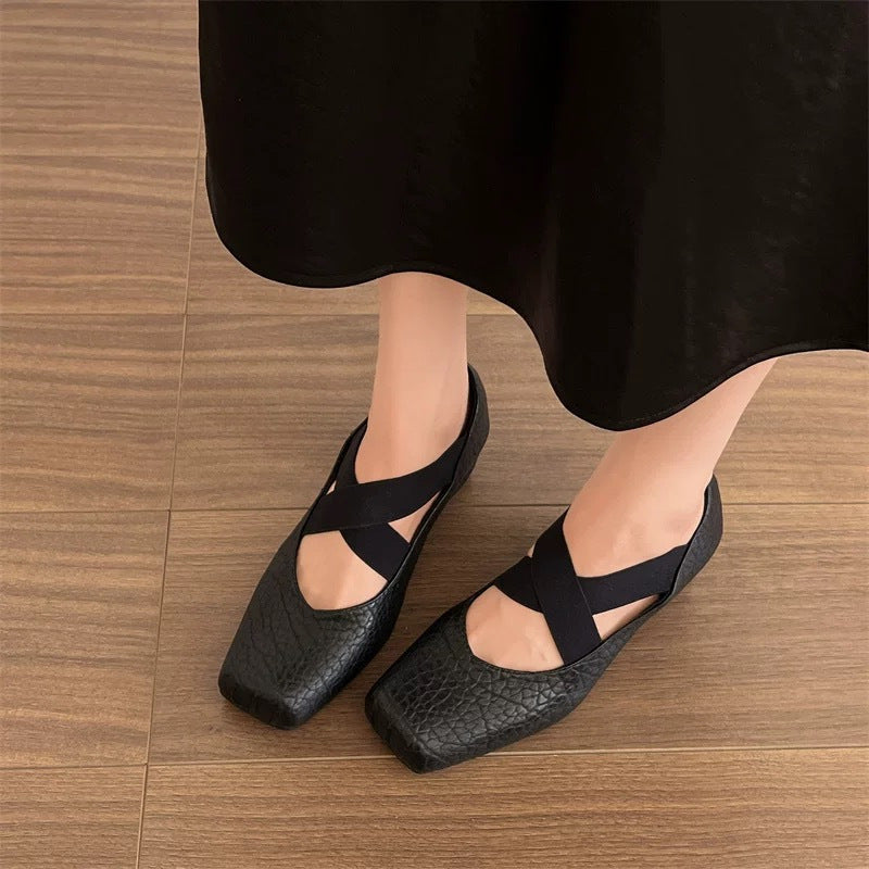 Damen Elegante Ballerinas mit dehnbarem Überkreuz-Riemen Drune