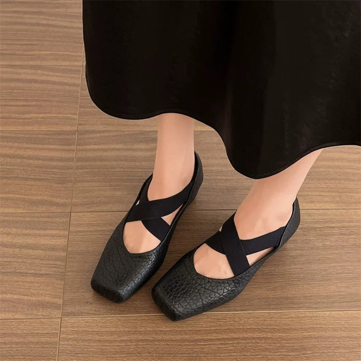 Damen Elegante Ballerinas mit dehnbarem Überkreuz-Riemen Drune