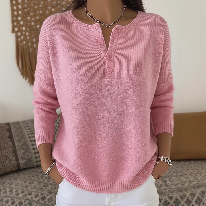 Damen Bequemer und eleganter Strickpullover mit Knopfleiste Drune