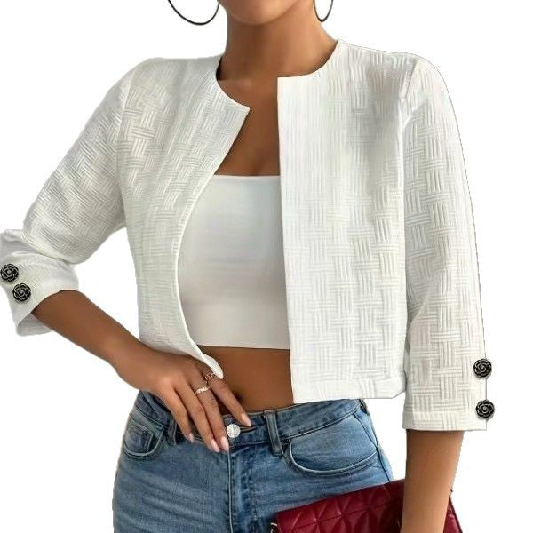 Damen Strukturierte Kurzjacke mit eleganten Knöpfen Drune