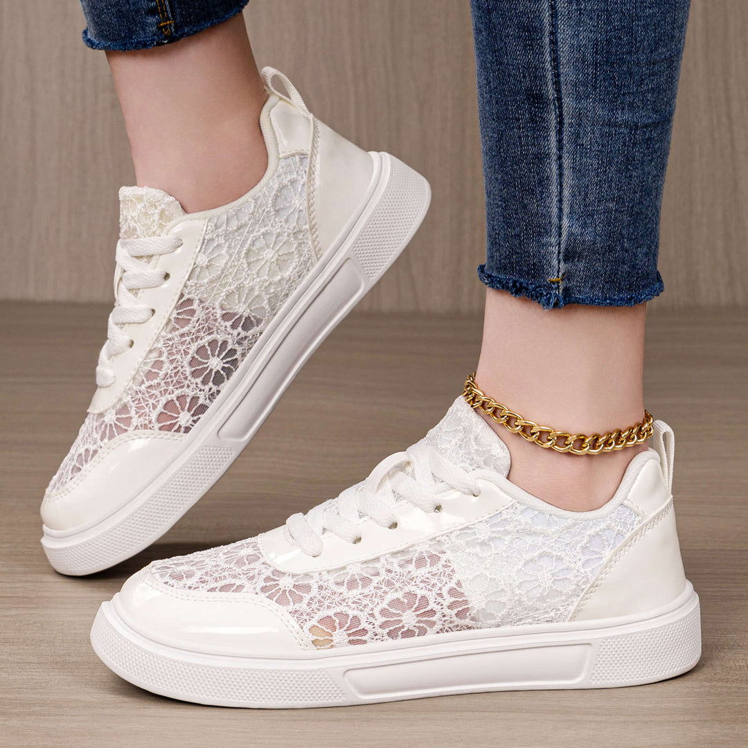 Damen nan eleganter Plateau-Sneaker mit Spitzen-Overlay, lackierten Overlays und gepolstertem Komfortfußbett Drune