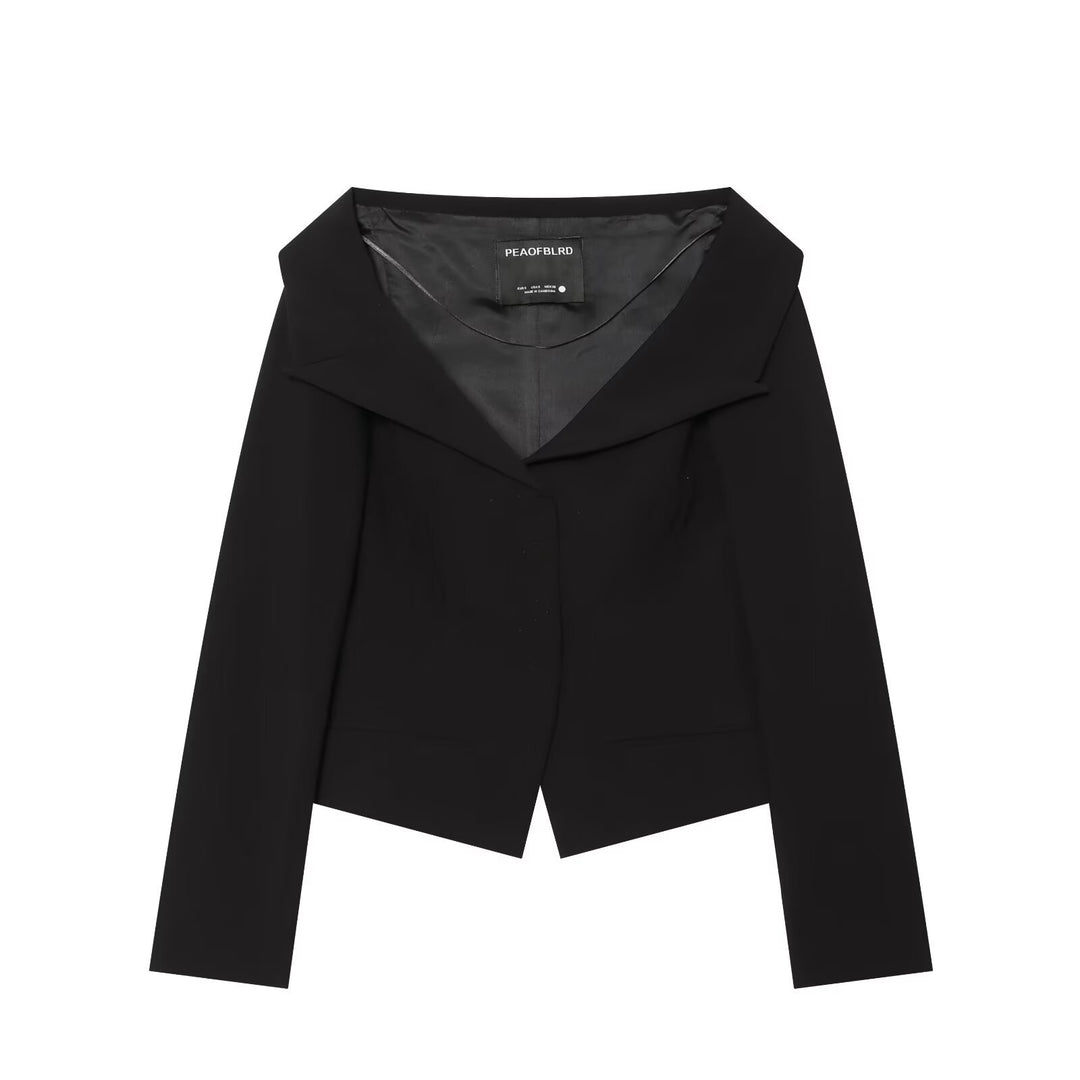 Damen Cropped-Blazer mit weitem Schalkragen und asymmetrischem Saum Drune