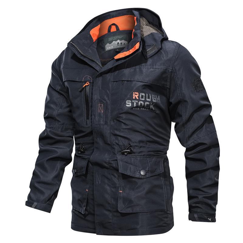 Herren Multifunktionaler Canvas-Fieldparka mit Kordelzug, Utility-Taschen und Kapuze Drune