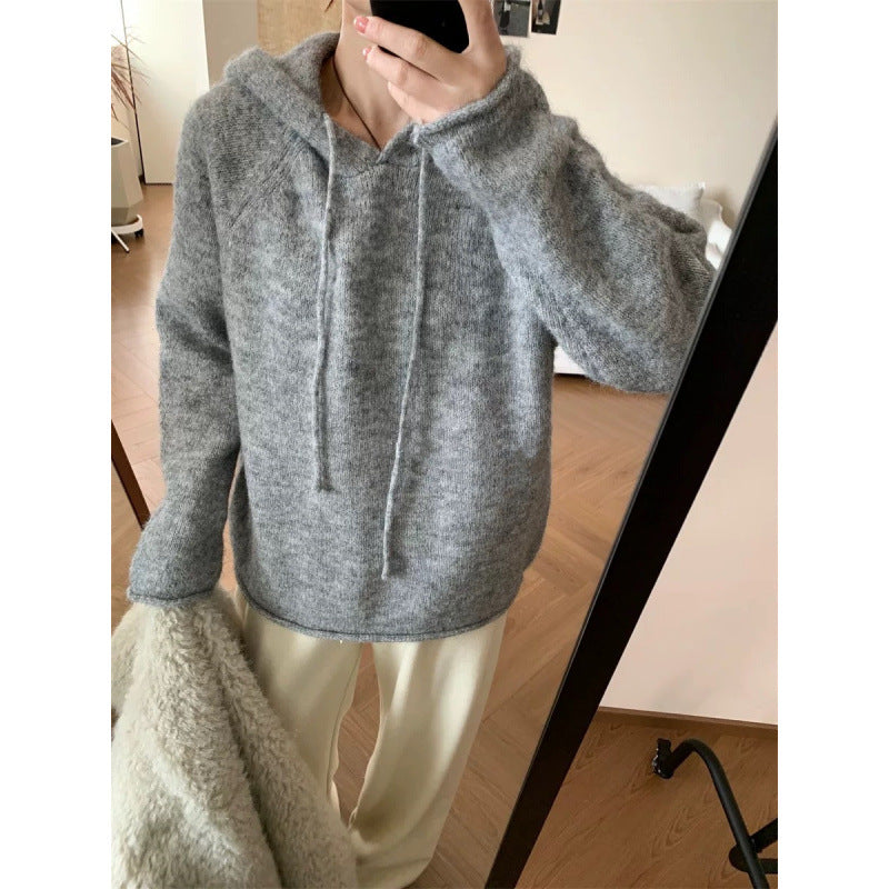 Damen gemütlicher Hoodie aus weichem Fleece-Material mit Kängurutasche Drune