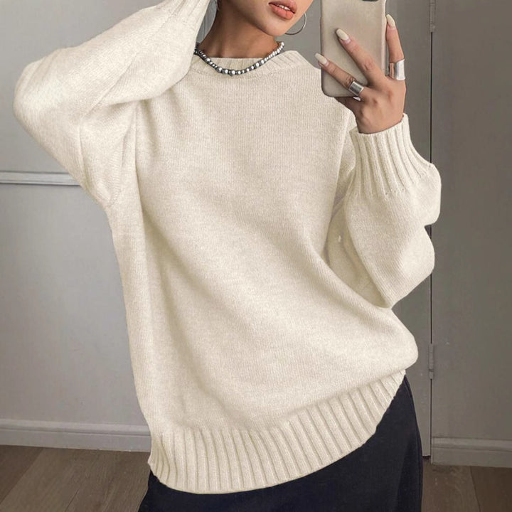 Damen Kaschmir-Optik Oversize-Pullover mit Rundhalsausschnitt und verlängerten Rippbündchen Drune