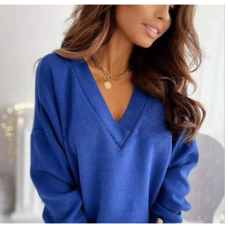 Damen lässiger V-Ausschnitt Pullover aus weichem Baumwollmix Drune