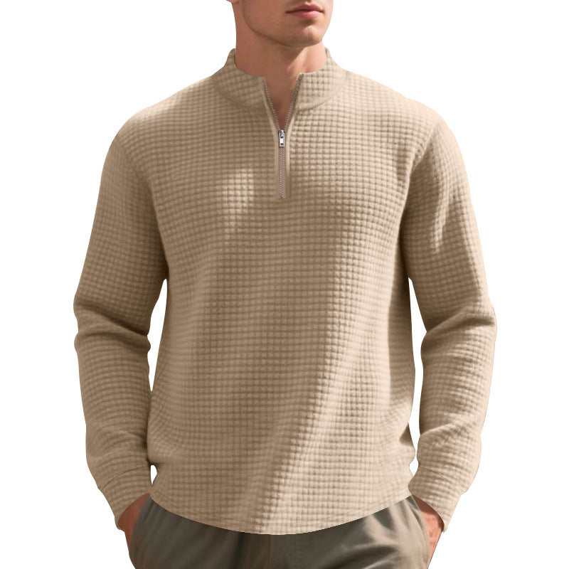 Herren nan City-Thermo-Pullover mit kurzem Reißverschluss Stehkragen und feiner Quadratstruktur Drune