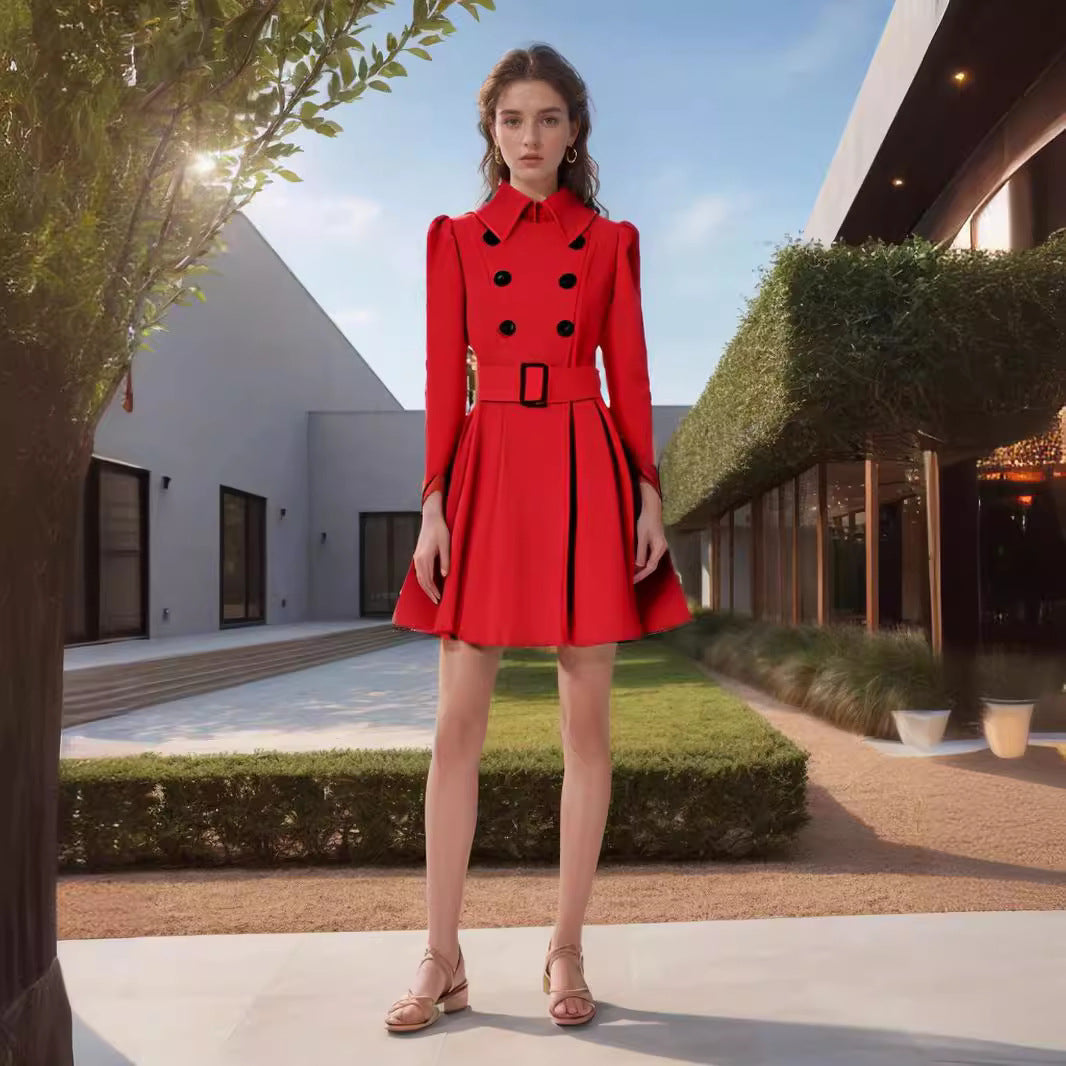 Damen eleganter Trenchcoat mit ausgestelltem Schnitt und französischem Kragen Drune