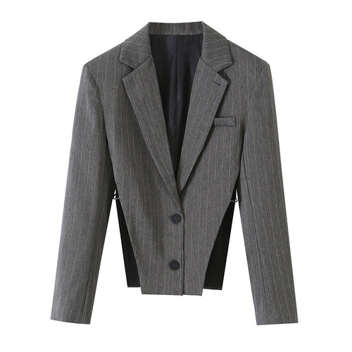 Damen Taillierter Cropped‑Blazer mit Seiteneinsätzen und Nadelstreifen Drune