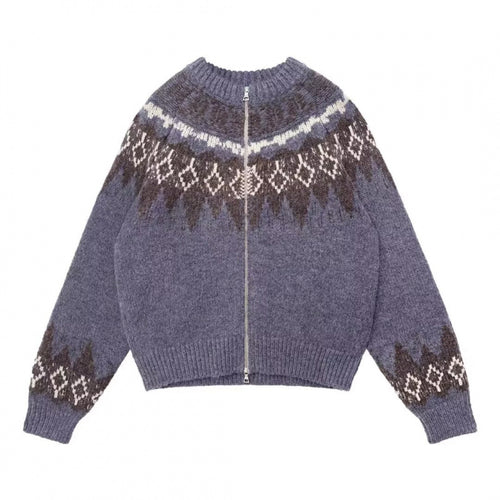 Damen Strickjacke mit innovativem Zipper und traditionellem Muster Drune