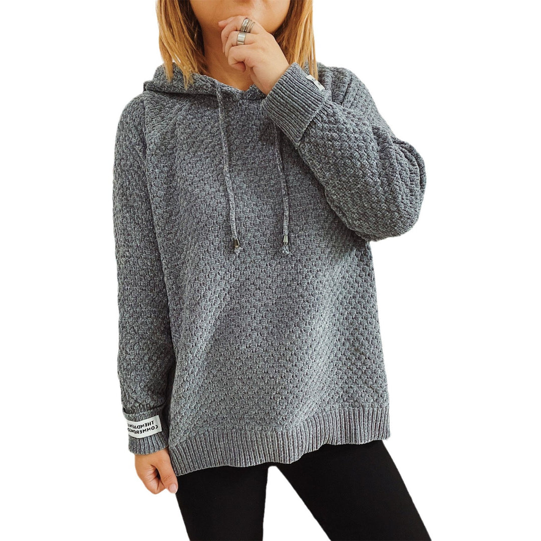 Damen lockerer Hoodie mit strukturiertem Gewebe und modernem Kordelzug Drune