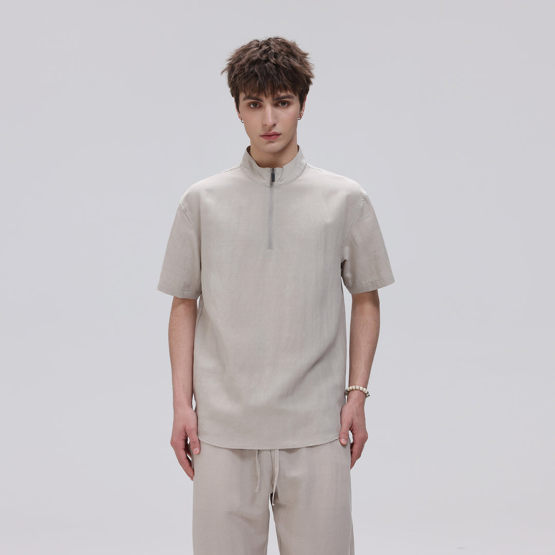 Herren Kurzarm‑Halbzip‑Shirt mit Stehkragen und Relaxed‑Fit Drune