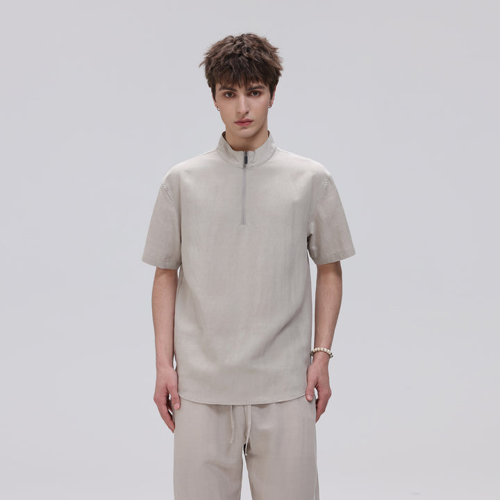 Herren Kurzarm‑Halbzip‑Shirt mit Stehkragen und Relaxed‑Fit Drune