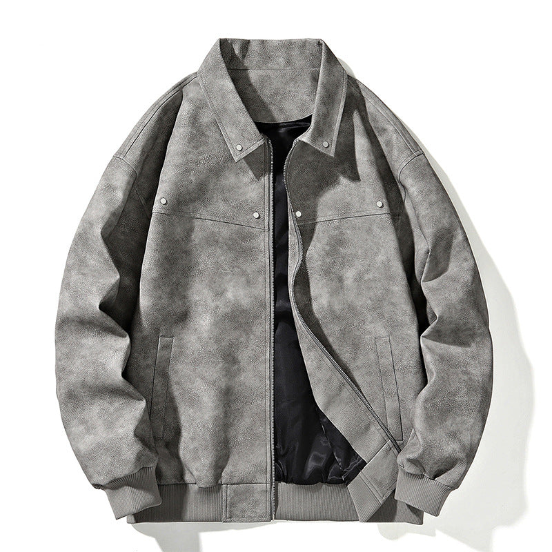 Herren Oversize-Bomberjacke in Wildlederoptik mit Reißverschluss und Rippbündchen Drune