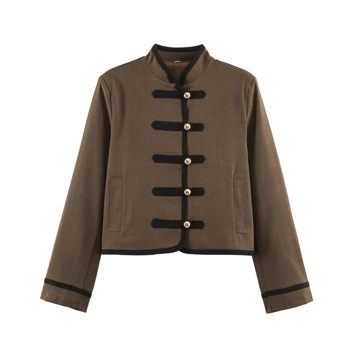 Damen nan chinesisch inspirierte Kurzjacke mit Stehkragen und dekorativen Kordelknöpfen Drune