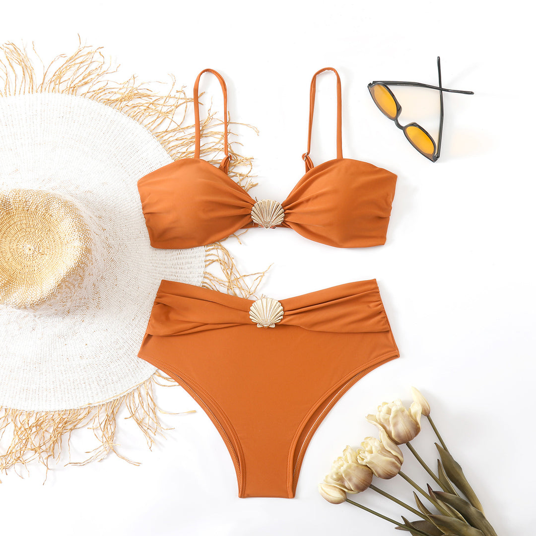 Damen Bikini-Set mit schickem Muschel-Detail und hohem Bund Drune